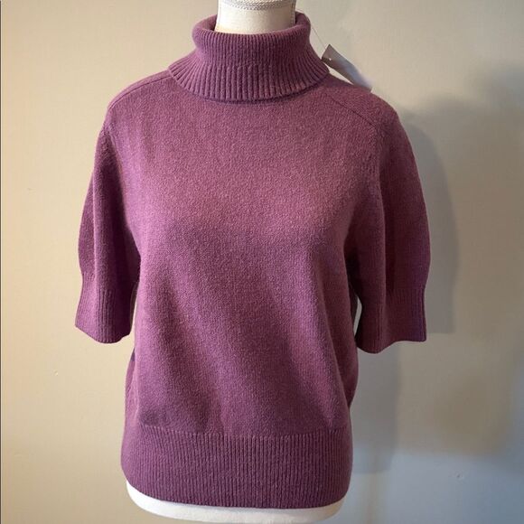 NWT Ann Taylor Mauve Turtle Neck Knit Short Sleeve Sweater. Size Medium - Picture 1 of 5